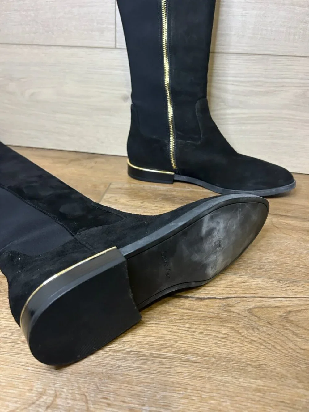 Calvin Klein Priya Over The Knee Boots Suede Neoprene Size 7 Black